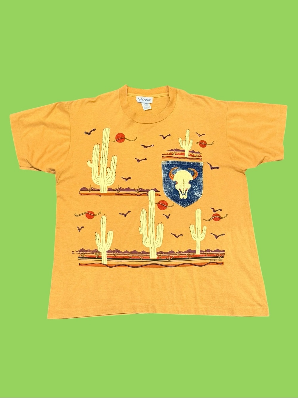 Vintage 80s Single Stitch Southern Cactus Glitter Shirt XL